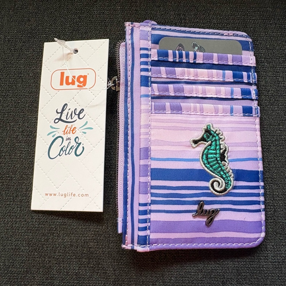 Lug Embroidered Slide RFID Card Wallet – Love Waves Purple (Seahorse Stripe)